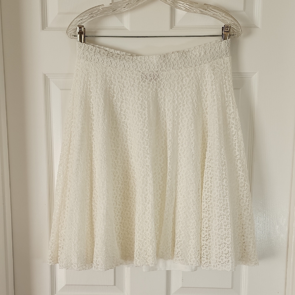 SJS White Floral Lace A-Line Skater Skirt- Size L, Romantic, Cottagecore, Boho